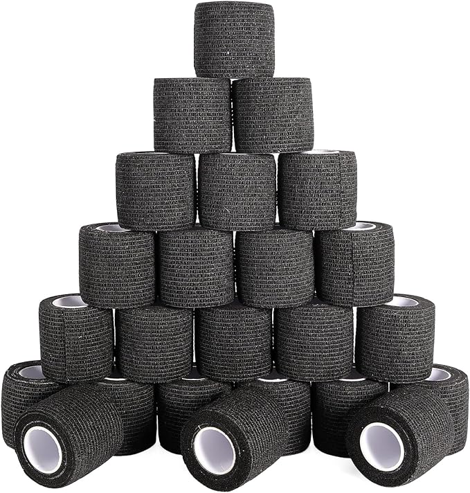 24 Pack Self Adhesive Bandage Wrap, 2” x 5 Yards Elastic Cohesive Bandage Wrap Black Athletic Tape Grip Tape for Ankle, Wrist Sprains, Sports Injuries &amp; Pet First Aid | Medical Sports Tape