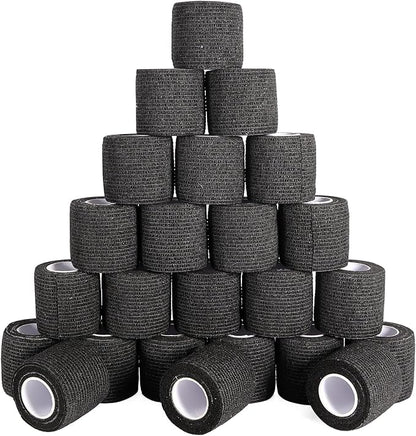 24 Pack Self Adhesive Bandage Wrap, 2” x 5 Yards Elastic Cohesive Bandage Wrap Black Athletic Tape Grip Tape for Ankle, Wrist Sprains, Sports Injuries &amp; Pet First Aid | Medical Sports Tape