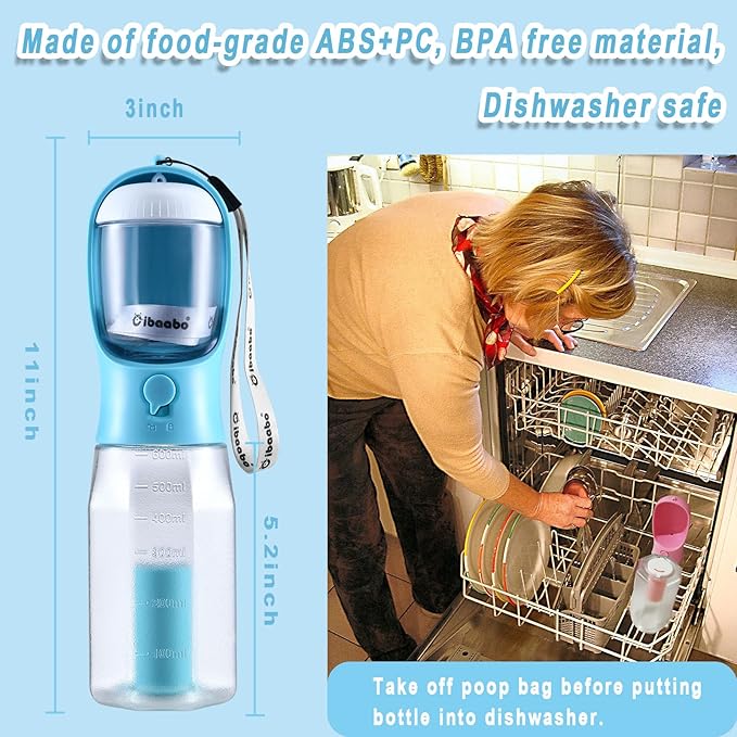 Dog Water Bottle with Food Container &amp; Poop Bag Holder, Travel Water Bowl, Portable Pet Dispenser, Dog Stuff Accessories Items, Puppy Essentials Necessities for Yorkie Chihuahua Walking Hiking