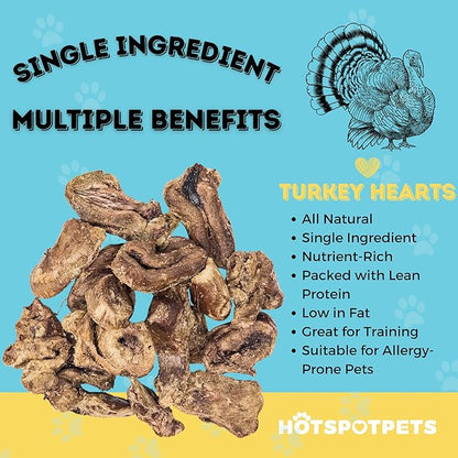 hotspot pets Freeze Dried Turkey Hearts Treats for Cats &amp; Dogs -Made in USA, 1lb Big Bag, Single Ingredient All Natural Grain-Free Turkey Heart - Great for Training, As a Topper or Snack