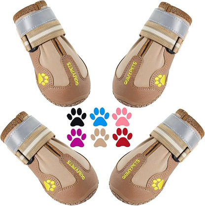 QUMY Dog Shoes for Large Dogs, Medium Dog Boots &amp; Paw Protectors for Winter Snowy Day, Summer Hot Pavement, Waterproof in Rainy Weather, Outdoor Walking, Indoor Hardfloors Anti Slip Sole Khaki 7