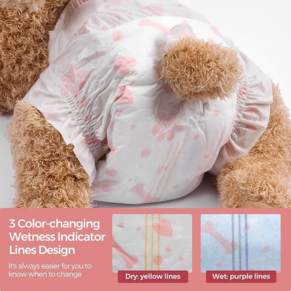 Disposable Female Dog Diapers, 40 Count, S (Waist 16.9”-19.7”), Wetness Indicator, Ultra Protection, Leak Proof, Super Absorbent, Soft