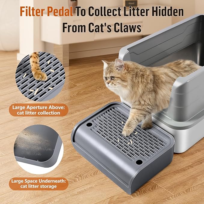 Cat Litter Box Step, Cat Litter Box Ramp Mat with Filter Function for Self-Cleaning Cat Litter Box, Easy to Clean, Cat Pedal Step Stool Ideal for Kitten &amp; Elderly Cats (Dark Grey)