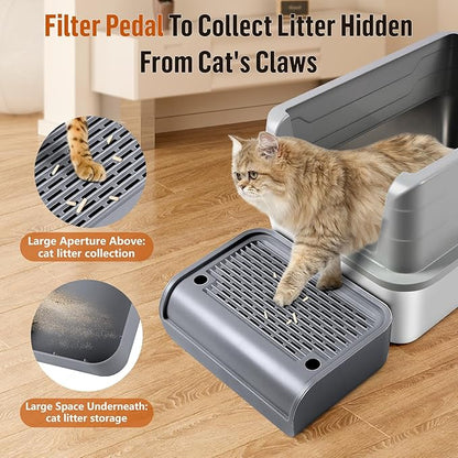 Cat Litter Box Step, Cat Litter Box Ramp Mat with Filter Function for Self-Cleaning Cat Litter Box, Easy to Clean, Cat Pedal Step Stool Ideal for Kitten &amp; Elderly Cats (Dark Grey)