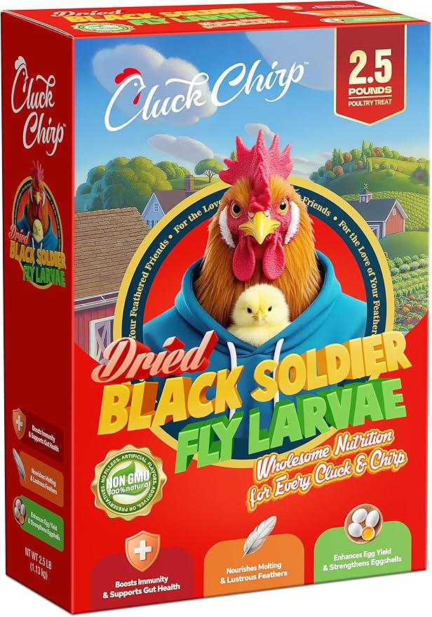 Dried Black Soldier Fly Larvae, Non-GMO, Natural Chicken Treats &amp; High-Protein Poultry Snacks for Backyard Chickens, Laying Hens &amp; Ducks, 2.5 lb Box