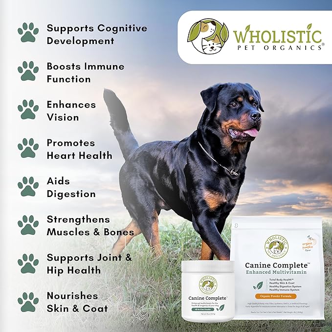 Wholistic Pet Organics Canine Complete - Dog Multivitamin Powder - 4 Lb - Daily Dog Vitamins and Supplements for Homemade Food - Immune System, Skin, Coat &amp; Overall Health - Small and Large Breed