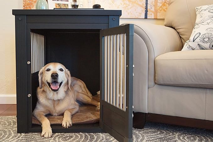 New Age Pet ECOFLEX Dog Crate End Table - Furniture-Style Pet Crate for Crate Trained Dogs - Stainless Steel Tubing &amp; a Latched Closure - 10 Year Manufacturer&