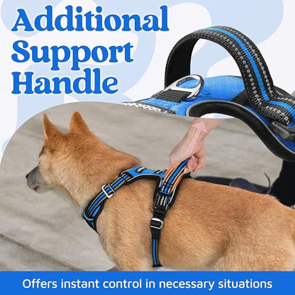 rabbitgoo Dog Harness for Large Dogs, No Pull Pet Vest with 3 Buckles, Adjustable Soft Padded Pet Harness with Easy Control Handle and Reflective Strips, Blue, XL