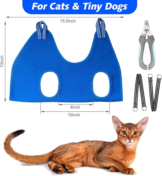 Pet Grooming Hammock Harness for Cats &amp; XS Small Dogs, Dog Sling for Cutting Nails, Dog Hanging Holder Hanger for Nail Trimming with Nail Clippers, Nail File, Scissors
