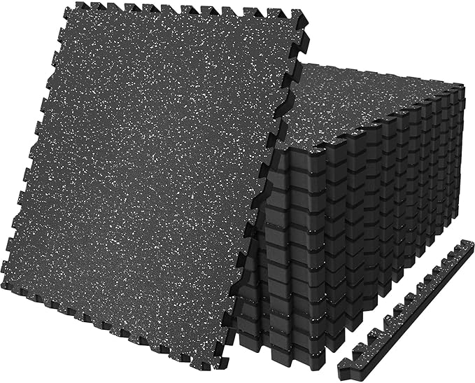 AIRHOP 0.79in Thick 48 Sq Ft Exercise Equipment Mats, 12 Tiles Upgraded Rubber Top with High Density EVA Foam, Large Interlocking Puzzle Gym Flooring for Home Gym, Heavy Weight Workout,Black &amp; White