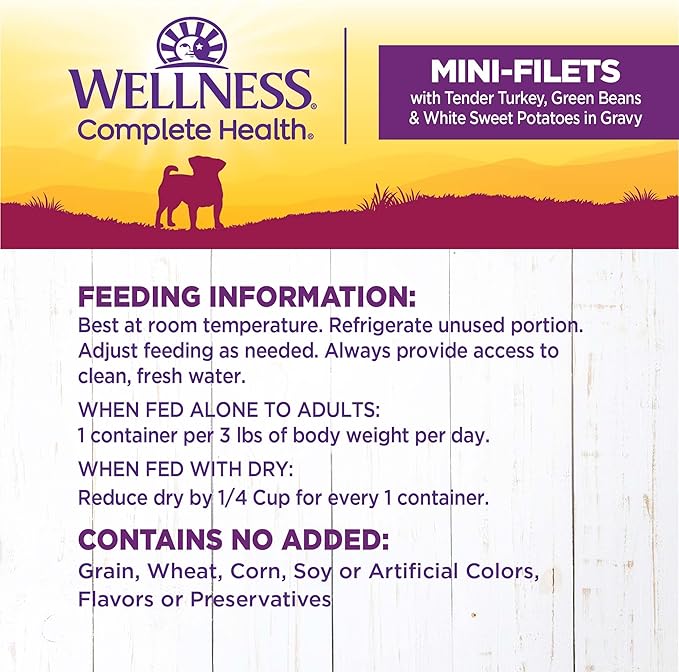 Wellness Petite Entrées Mini-Filets with Tender Turkey, Green Beans &amp; White Sweet Potatoes in Gravy, 3-Ounce Cup (Pack of 12)