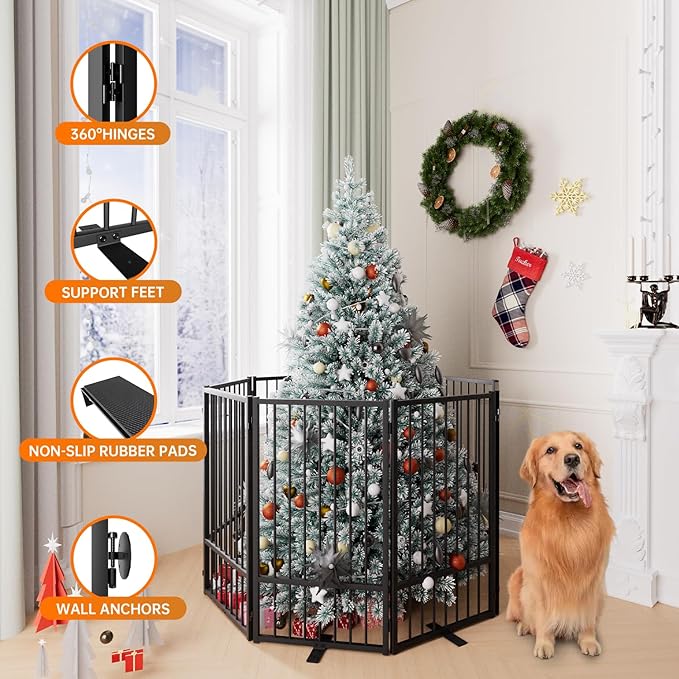 Full Metal Freestanding Dog Gate with Door, 36&