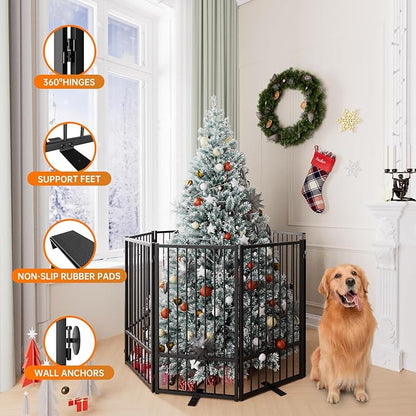 Full Metal Freestanding Dog Gate with Door, 36&