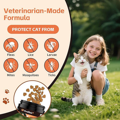 Flea &amp; Tick Treatment for Cats – Natural Flea, Tick &amp; Mosquito Prevention with Brewer’s Yeast, Coconut Oil – Skin &amp; Coat Health, Immune Support – Vet Formulated 200 Chews