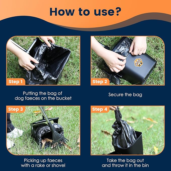 Pooper Scooper for Large Dogs Heavy Duty Swivel Bin &amp; Rake with 20 Waste Bag for Large Medium Small Dogs, Easy to Clean Pet Waste Use on Grass, Dirt, Gravel or Flats