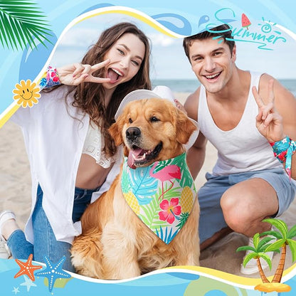 Weewooday 50 Pcs Hawaiian Dog Bandanas Bulk for Dogs Soft Bibs Adjustable Triangle Pet Bandana for Small Medium Large Costume(Hawaii Pattern, 31.5 x 21.7 X21.7 Inch)