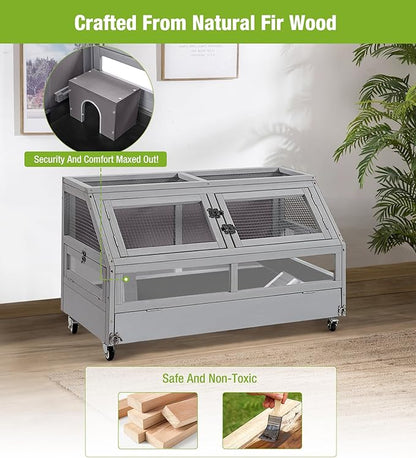 GUTINNEEN Guinea Pig Cage, Hamster Cage with Chew-Proof Aluminum Edges &amp; Leak-Proof PVC Layer, Small Animal Cage with 4-Wheel Design, Acrylic/Mesh Panels for Ferrets, Rats