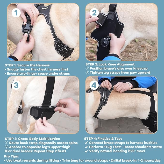 Dog Knee Brace with Adjustable Support – ACL &amp; CCL Tear Recovery, Post-Surgery Stabilization, Mobility Aid for Rear Legs – Includes Secure Chest Harness for Dogs(Right,L)