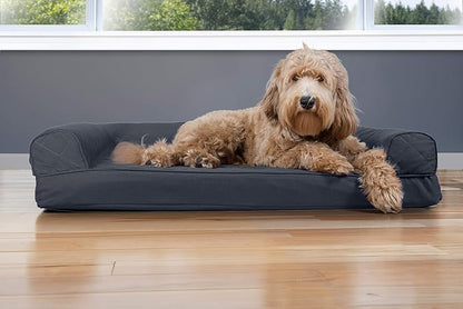 Furhaven Cooling Gel Dog Bed for Large/Medium Dogs w/ Removable Bolsters &amp; Washable Cover, For Dogs Up to 55 lbs - Quilted Sofa - Iron Gray, Large