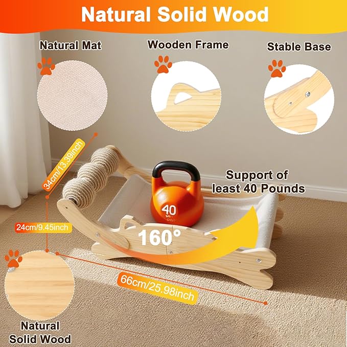 Cat Scratcher Bed for Indoor Cats | 3-in-1 Scratching Post &amp; Hammock Lounge with Wooden Perch, No-Tip Stable Base for Small/Medium/Large Cats ，Durable Scratch Pad &amp; Cat Furniture (Easy Assembly)