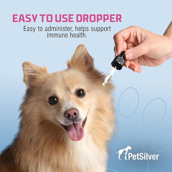 PetSilver Immune Support - Promotes Respiratory Health in Cats &amp; Dogs, Sinus &amp; Kennel Cough Treatment, Natural Antibiotic, Allergy Relief, Chelated Silver Formula, Easy-to-Use Dropper, USA - 2 fl oz