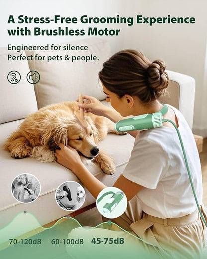 L&amp;W BROS. Hands-Free Dog Dryer – Powerful &amp; Professional Pet Blow Dryer for Small &amp; Medium Dogs &amp; Cats, Adjustable Airflow, Easy Storage, Negative Ion Technology (Green)