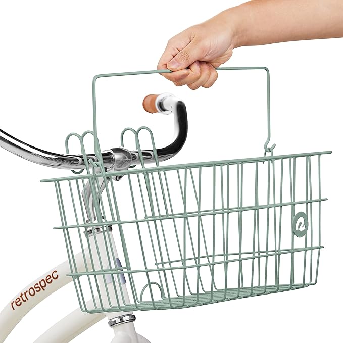 Retrospec Apollo-Lite Lift-Off Bike Basket - Detachable Steel Handlebar Basket with Carrying Handle for Commuting, Shopping &amp; Beach Trips - 14.5in x 9.5in Weather-Resistant Biking Gear