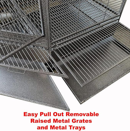X-Large Corner Parrot Bird Flight Breeding Wrought Iron Rolling Cage Solid Plated Feeder Doors with Around Metal Seed Guard