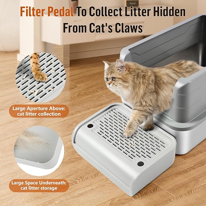 Cat Litter Box Step, Cat Litter Box Ramp Mat with Filter Function for Self-Cleaning Cat Litter Box, Easy to Clean, Cat Pedal Step Stool Ideal for Kitten &amp; Elderly Cats (Light Grey)