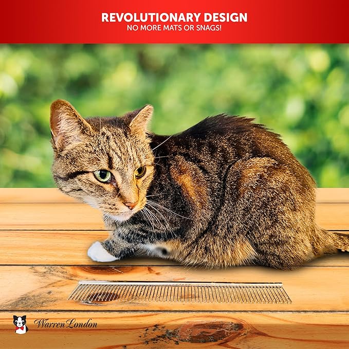 Warren London Cat DeMatter Pro Max | 9" Copper Grooming Comb for Cats | Detangles Mats, Knots &amp; Loose Fur – Gentle, No-Pull Design for Long, Thick, or Tangled Coats | Professional Cat Grooming Tool