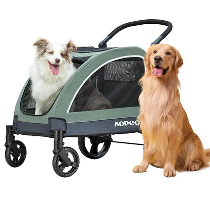 Large Dog Stroller - Dual Entry Safety Folding Pet Stroller with Adjustable Handle, All-Terrain 4-Wheel, 160 lbs Weight Capacity for Travel &amp; Outdoor Adventures - Green