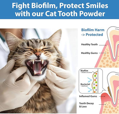 Cat Dental Care Powder Bad Breath Treatment for Cats Teeth, Mouth, Gums &amp; Gut, Plaque Off,Tartar Control, Help Feline Gingivitis and Stomatitis, with Natural Extracts &amp; Probiotics