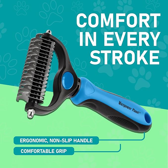 Maxpower Planet Original Pet Grooming Rake - Double-Sided Deshedding Dematting Tool, Undercoat Rake for Dogs &amp; Cats, Extra-Wide Dog Grooming Brush &amp; Deshedder Comb for Long Hair, Reduces Shedding 95%