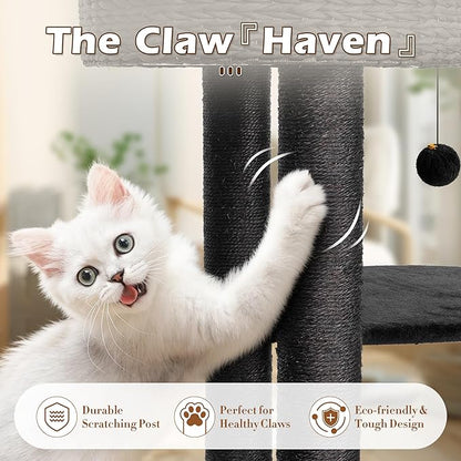 KAMABOKO Modern Cat Tree, 39" Tall Cat Tree Black for Kittens Climb Play &amp; Rest, Cat Trees for Indoor Cats w/Natural Sisal Scratching Posts, Hand-Woven Condo &amp; Top Perch