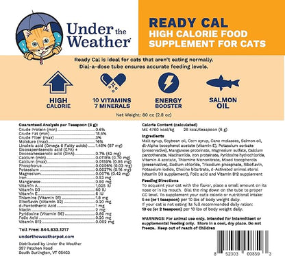 Under The Weather Pet | Ready Cal for Cats 100cc | High Calorie Supplement | Cat Weight Gainer and High Calorie Booster | 10 Vitamins, 7 Minerals &amp; Omega Fatty Acids (for Cats 100cc)