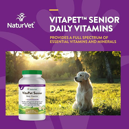 NaturVet –VitaPet Senior Daily Vitamins for Senior Dogs – Plus Glucosamine – Full Spectrum of Vitamins &amp; Minerals – Enhanced with Glucosamine for Added Joint Support – 60 Time Release Tablets