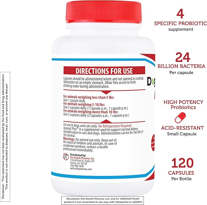 Azovast Plus Kidney Health Supplement for Dogs &amp; Cats, 360ct - NO Refrigeration Required - Help Support Kidney Function &amp; Manage Renal Toxins - Renal Care Supplement Capsule(U.S.A)(360 Caps)