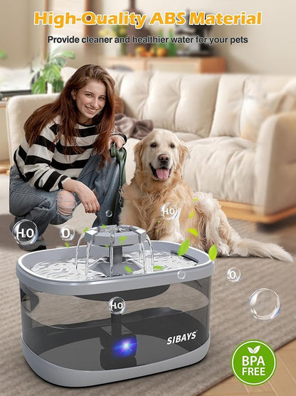 SIBAYS 2.5Gal/9.5L Dog Water Fountain for Large Dogs, 3 Flow Modes Large Pet Water Fountain for Cats, Automatic Dog Water Bowl Dispenser with 7" Filter &amp; Smart LED Pump, Quiet, BPA-Free Material(FS68)