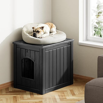 Outdoor &amp; Indoor Dog House for Weatherproof and Stylish Furniture, Insulated Dog House Outdoor, Multi - Use for Small and Medium Dogs (Black, 22.8" L × 17.7" W × 21.7" H)