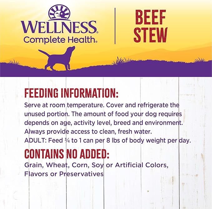 Wellness Complete Health Thick &amp; Chunky Natural Grain Free Canned Wet Dog Food, Beef Stew, 12.5-Ounce Can (Pack of 12)