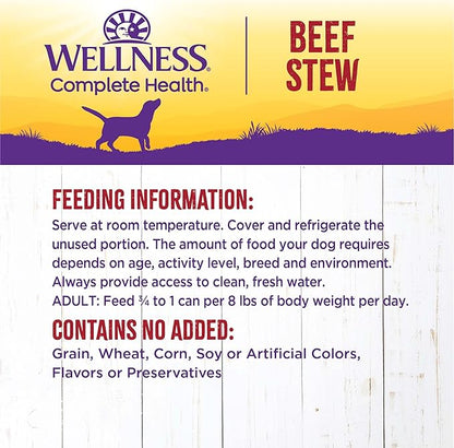 Wellness Complete Health Thick &amp; Chunky Natural Grain Free Canned Wet Dog Food, Beef Stew, 12.5-Ounce Can (Pack of 12)