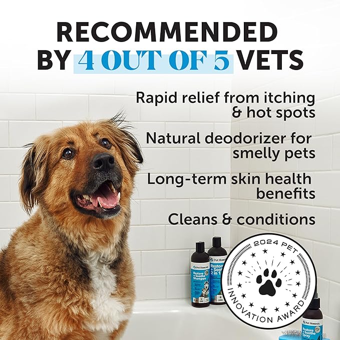 Restore + Soothe 2 in 1 Shampoo + Conditioner for Sensitive Skin for Dogs &amp; Cats - Dog Skin and Coat Supplement - Soothes Itching, Irritation and Hot Spots (Coconut) - 16oz