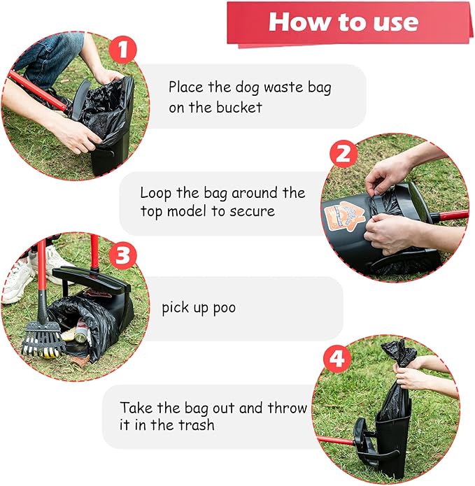 Pooper Scooper Large Swivel Bin &amp; Rake for Large &amp; Small Dogs Non-Breakable Dog Poop Scooper with 20 Waste Bags Easy to Clean Pet Waste Use on Grass, Dirt or Gravel - Pet Supplies