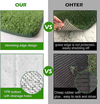 Dewonch Dog Artificial Grass Pad with Tray for Puppy Potty Training, Fake Turf Patch &amp; Washable Pee Pad Pet Loo for Small and Medium Dogs, Indoor or Outdoor Use (Potty System 35.4” x 23.6”)