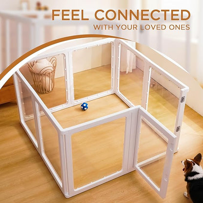 Citylife Clear Acrylic Plastic Dog Playpen Indoor,for Puppy Cat Rabbit Ferret Transparent Pet Pen,Easy Assemble Whelping Crate Kennel Cage Enclosure for Small &amp; Medium Dogs 8 Panels