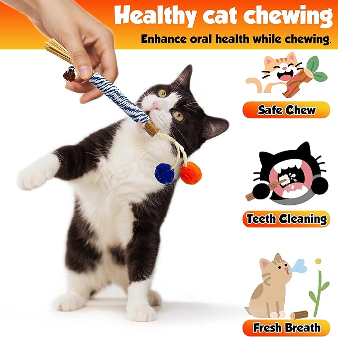 Catnip 6PCS Chew Stick with Wrapped Cotton Rope – Natural Dental Care Cat Toy for Teeth Cleaning &amp; Gum Health, Satisfies Chewing Instincts, Safe &amp; Long-Lasting Kitten Teething Toy