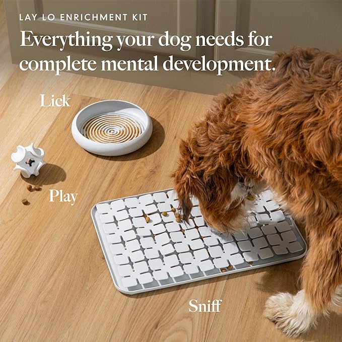 LAY LO Treat Dispensing Dog Toy – Natural Rubber Topple Toy for Chewing, Enrichment &amp; Mental Stimulation | Dog Treat Dispenser Puzzle | Dishwasher Safe | Includes Live Trainer Support