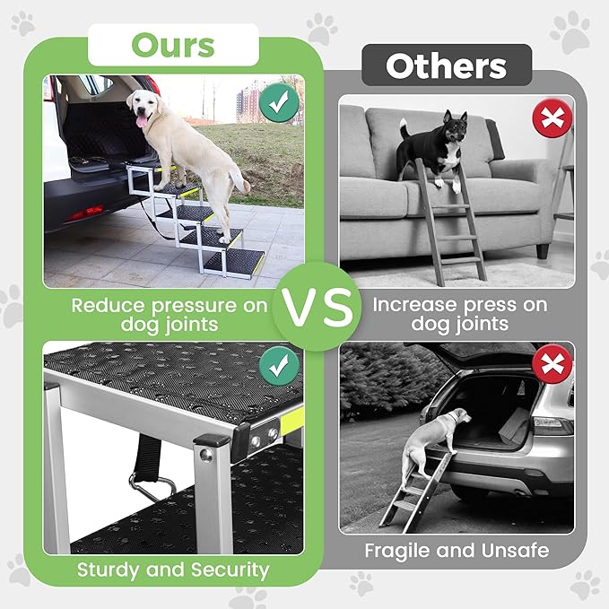 Sturdy 5-Step Aluminum Frame Dog Stair with 1680D PVC Fabric - Non-Slip, Lightweight &amp; Portable - Ideal for Car, SUV, Truck Access - Black (98x67x43cm)