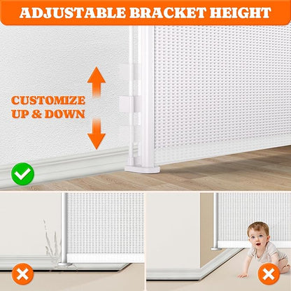 Pawtners Retractable Baby Gates Extra Wide, 41" Tall Extends up to 200" Wide, Dog Gate Indoor for Stairs, Pet Gate with Support Rods for Doorways Hallways Garage Indoor &amp; Outdoor-White