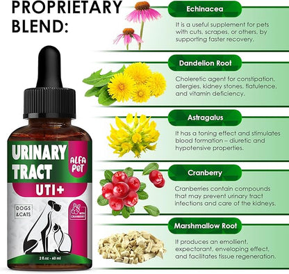 Сat Urinary Tract Infection Treatment with Cranberry – Dog UTI Treatment to Care for Bladder – Cat UTI Treatment for Kidneys – Preventive Support for Renal Health in Drops – 2 Oz